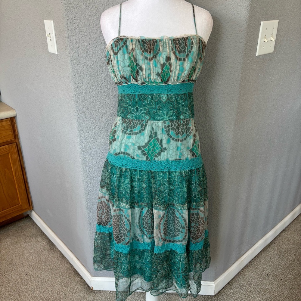 Laundry By Shelli Segal Teal and Brown Midi Dress